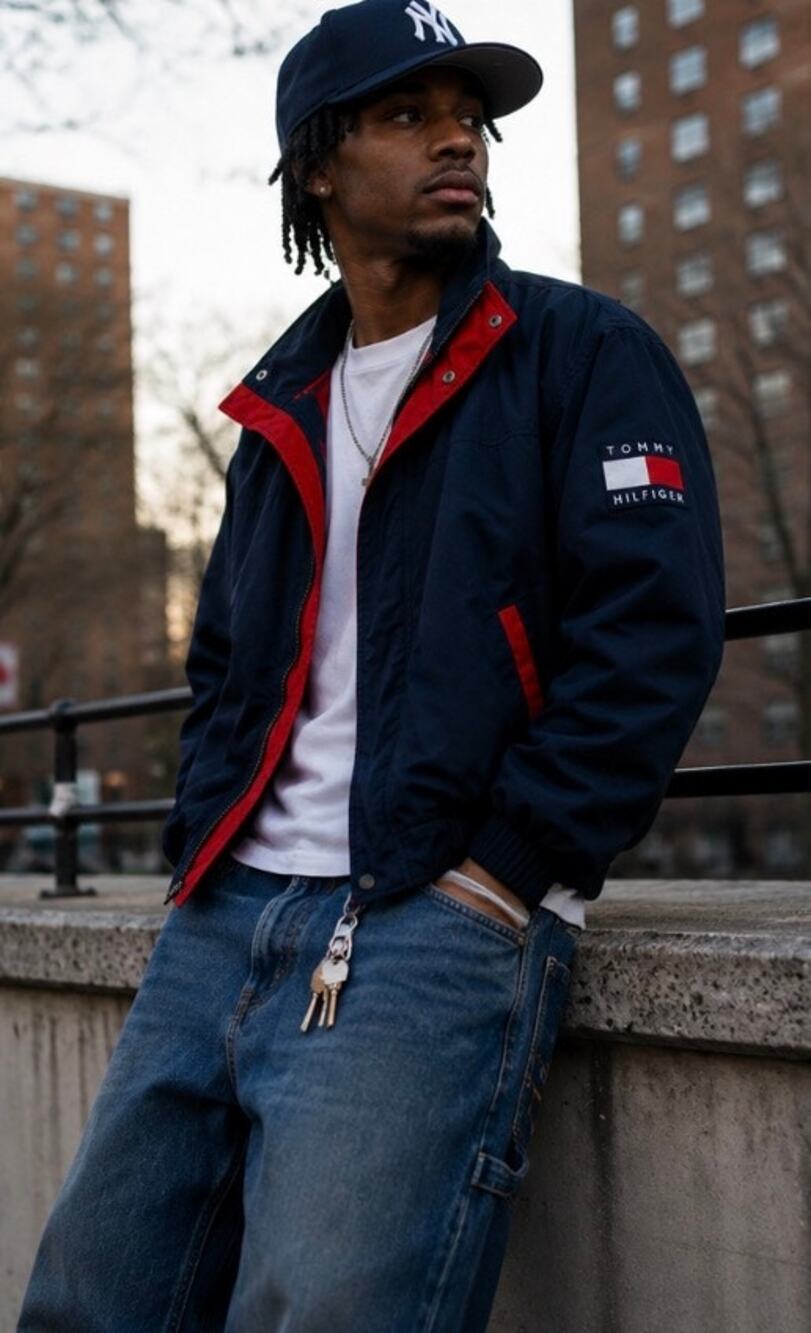 Vintage 90s Tommy Hilfiger Flag Jacket Navy Red Streetwear Men’s S